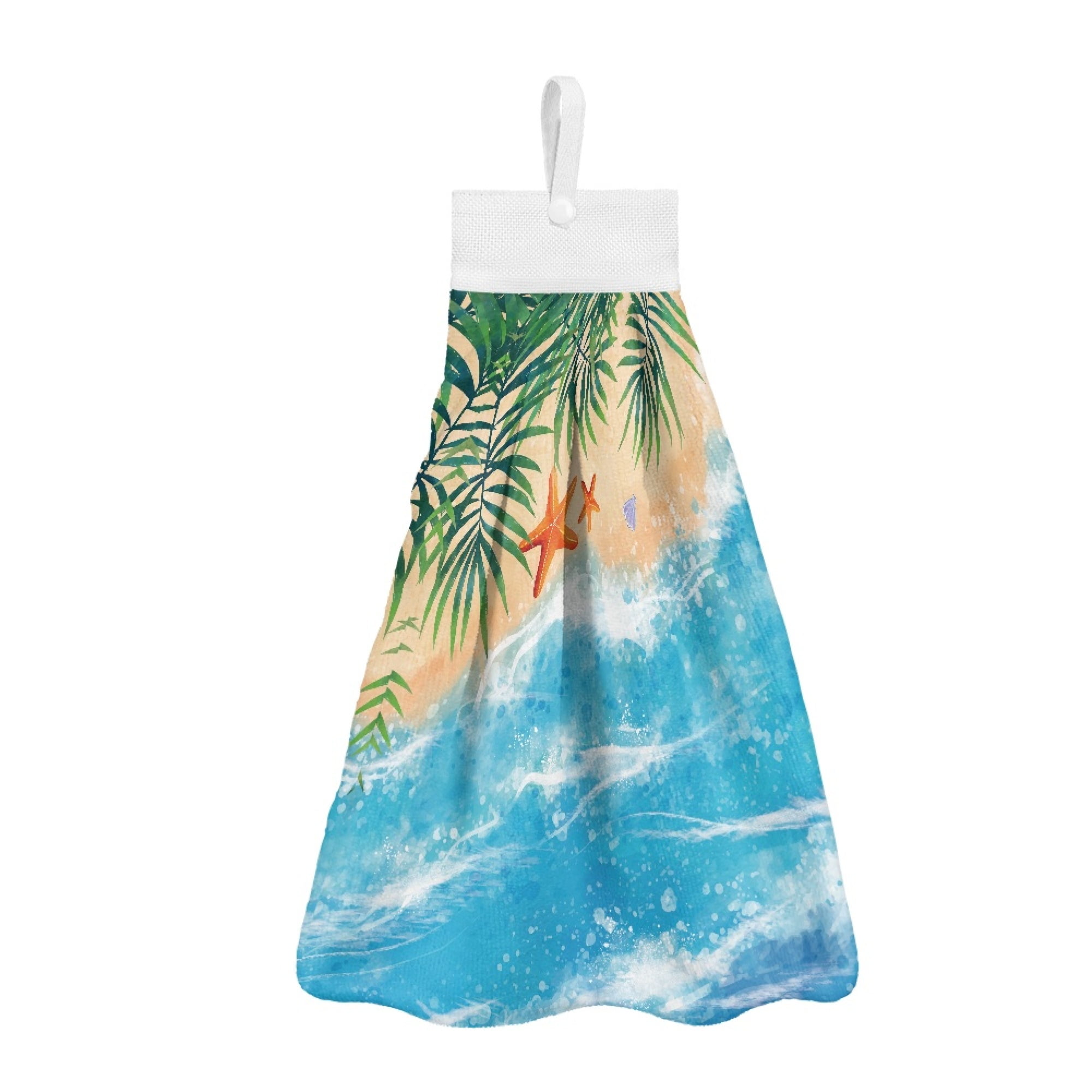 ZIATUBLE Beach Ocean Bathroom Hand Towels Starfish Dish Towels for Kitchen Drying Machine Washable Hanging Dual-Purpose Hand Towel Easy to Install Hanging Tie Towels Tea Towels