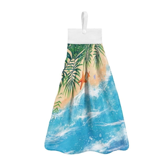 ZIATUBLE Beach Ocean Bathroom Hand Towels Starfish Dish Towels for Kitchen Drying Set of 2 Machine Washable Hanging Dual-Purpose Hand Towel Easy to Install Hanging Tie Towels Tea Towels