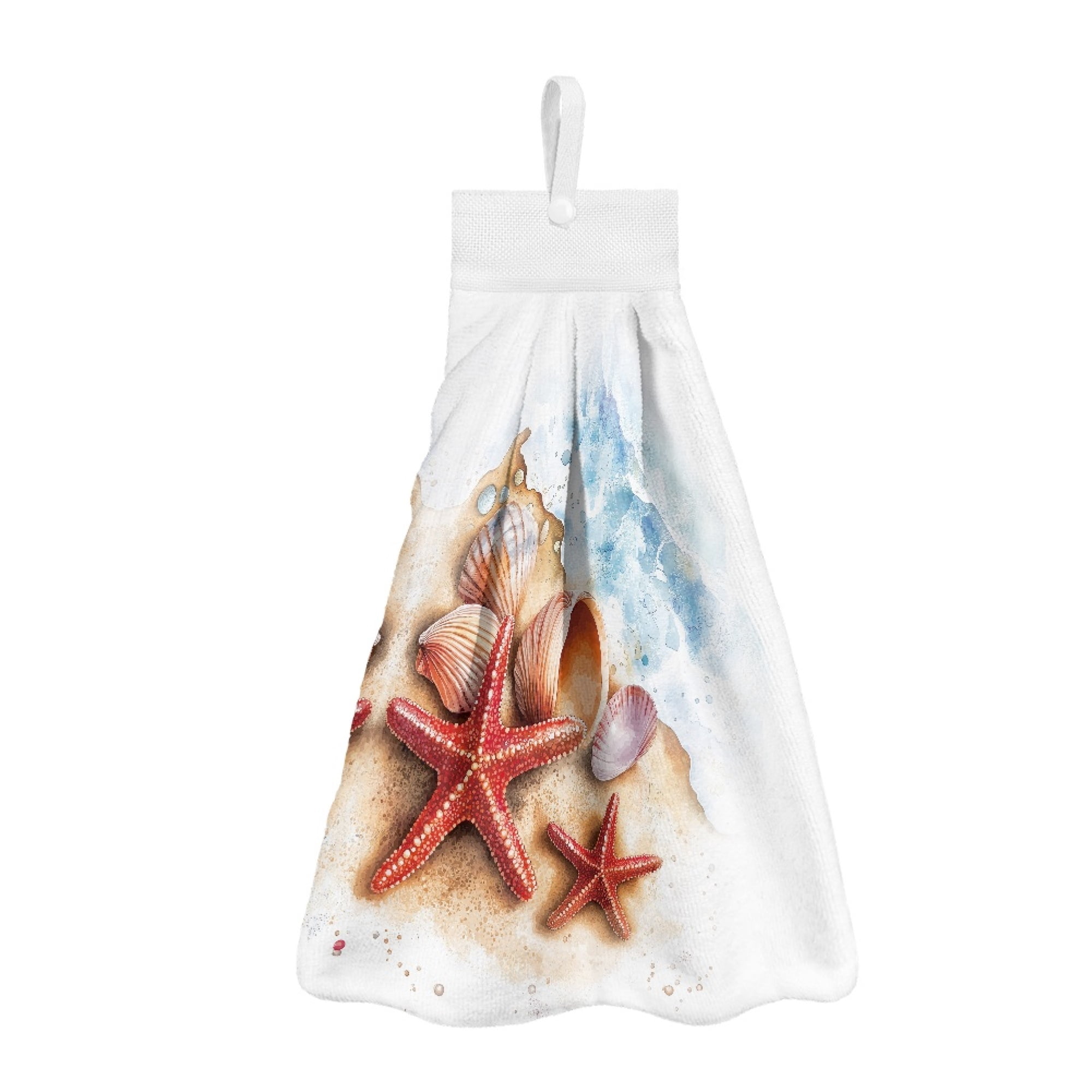ZIATUBLE Beach Ocean Kitchen Hanging Towels Starfish Hanging Dish Towels Reusable Hand Towels for Bathroom with Loop Set 2 Pack Lightweight Dish Towels for Kitchen Decorative Tea Towels