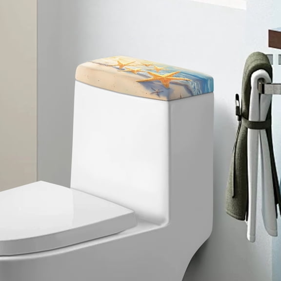 ZIATUBLE Beach Sea Toilet Tank Cover Lid Starfish Toilet Top Cover Tank Lid with Stretch Edges Toilet Tank Covers for Bathroom Washable Toilet Cover Lid Protective Cover