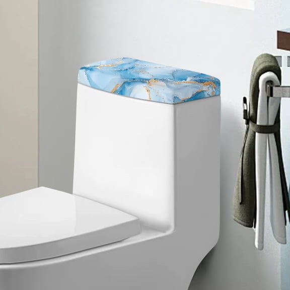 ZIATUBLE Blue Mable Stripes Toilet Tank Lid Covers Soft Toilet Water Tank Cover with Elastic Bottom Toilet Tank Cover Replacement Toilet Mat Protective Cover Bathroom Decorations