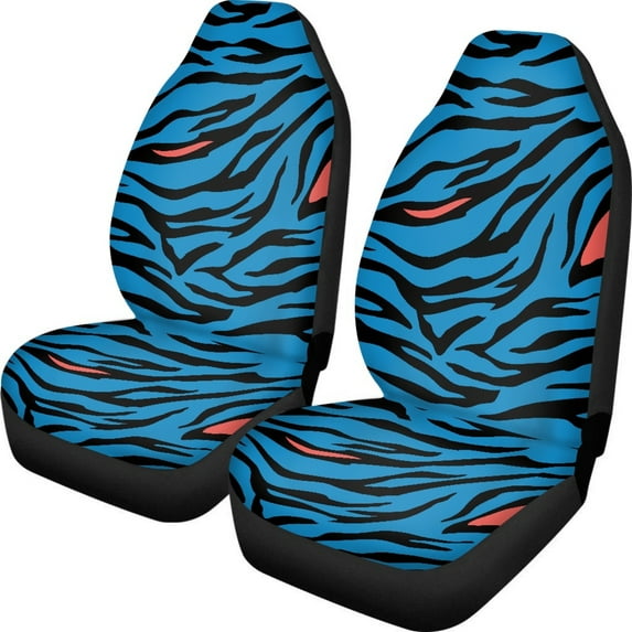 ZIATUBLE Blue Zebra Print Car Seat Covers Full Set Stretchy High Bucket Seat Protector 2 Packs Auto Bucket Seat Cover for Most Cars SUV Sedan Stylish Covers Front Seats Only Car Accessories