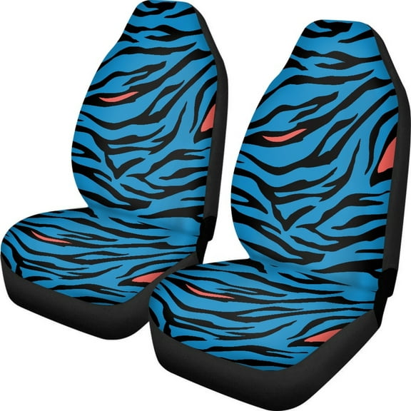 ZIATUBLE Blue Zebra Print Car Seat Covers Full Set Stretchy High Bucket Seat Protector 2 Packs Auto Bucket Seat Cover for Most Cars SUV Sedan Stylish Covers Front Seats Only Car Accessories