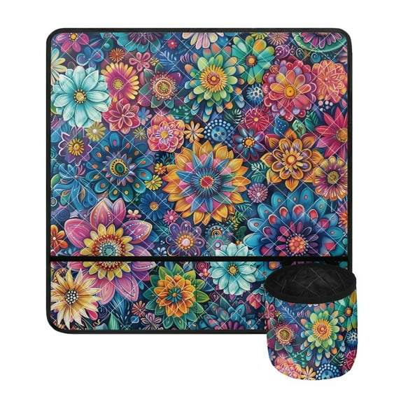 ZIATUBLE Boho Mandala Flower Sewing Machine Mats Anti Bounce Sewing Machine Pad for Table with Pockets Lightweight Sewing Machine Pad for Table with Detachable Pouch Home