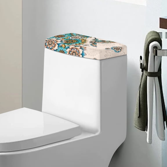 ZIATUBLE Boho Mandala Flower Toilet Tank Lid Covers Hummingbird Toilet Tank Dust Cover Machine Washable Toilet Lid Tank Protector Covers Reusable Toilet Lid Cover Tank Covers