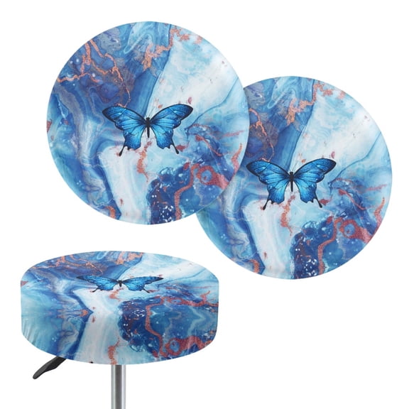 ZIATUBLE Butterfly Bar Stool Cover Cushion Marble Stripes Stool Covers Chair Slipcovers 13"-15" Removable Padded Bar Stool Covers Round Set 2 Pack for Kitchen Dining Room Wedding