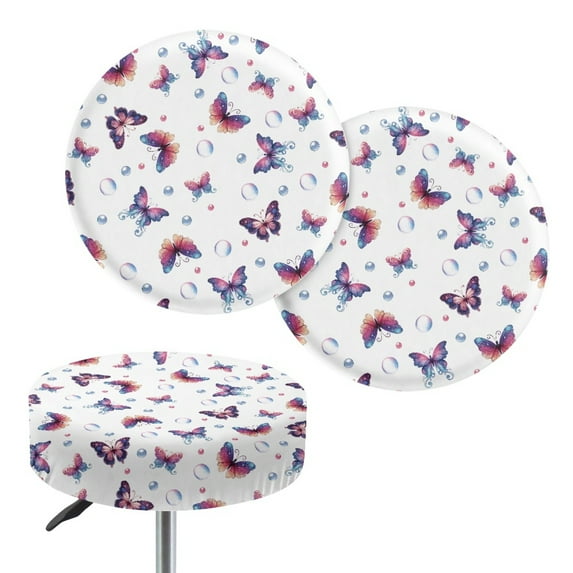 ZIATUBLE Butterfly Bar Stool Cover Cushion Stretch Circle Chair Slipcover 12"-14" Foldable Stool Seat Cover Protector 2 Packs with Elastic Bottom Slipcover Replacement Accessories Indoor