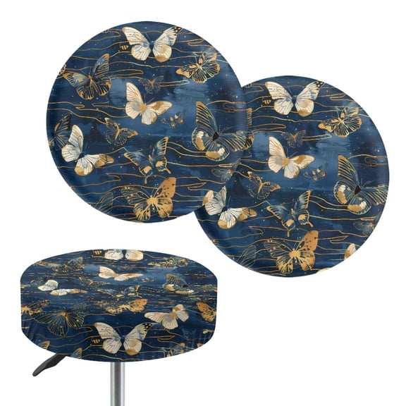 ZIATUBLE Butterfly Bar Stool Cover Cushion Universal Seat Cushion Covers with Elastic Bottom Padded Bar Stool Covers Round 12-14 Inch Comfortable Stool Chair Covers Set of 2