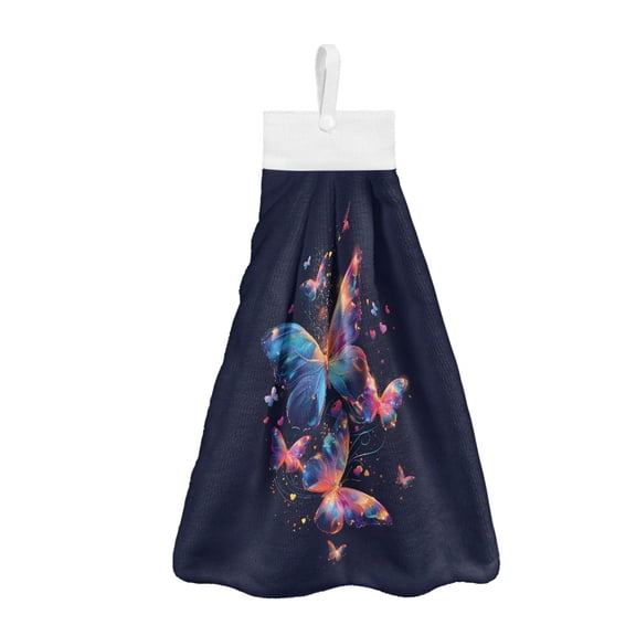 ZIATUBLE Butterfly Bathroom Hand Towels Elastic Hanging Kitchen Towels with Loop Machine Washable Hanging Dual-Purpose Hand Towel Absorbent Dish Cloths Towel Tea Towels Home