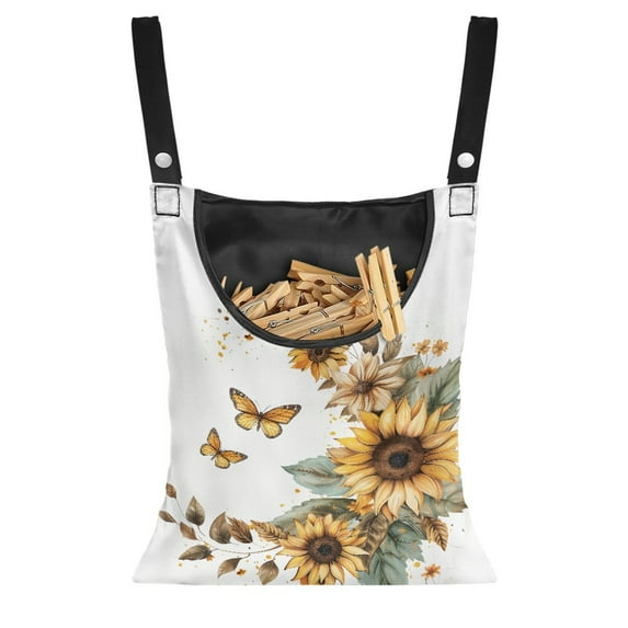 ZIATUBLE Butterfly Clothespin Storage Bag Sunflower Clothespin Holder for Clothesline Easy to Install Heavy Duty Clothespin Bag for Clothesline Outdoor Washable Hanging Clothespin Bag