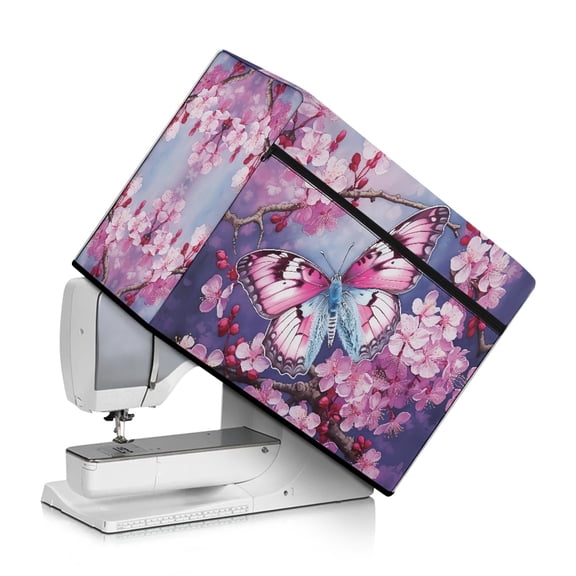 ZIATUBLE Butterfly Cover for Sewing Machine Cherry Blossom Sewing Machine Protect Cover Foldable Sewing Machine Cover with Storage Pocket Cute Sewing Machine Dust Cover