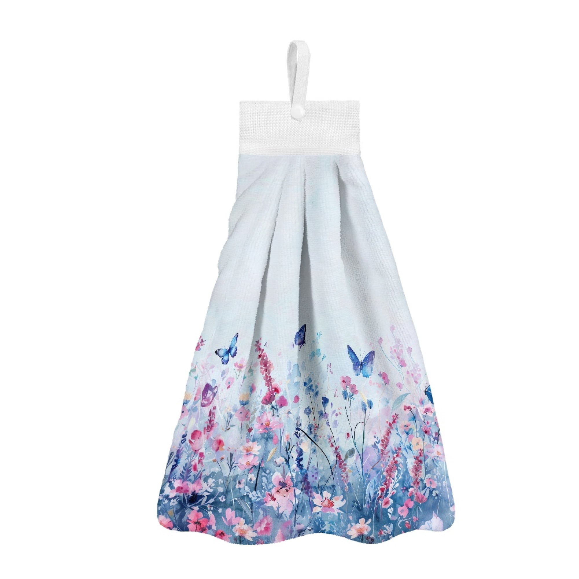 ZIATUBLE Butterfly Floral Dish Towels for Kitchen with Snap Button Hanging Dual-Purpose Hand Towel Pack of 3 Absorbent Bathroom Hand Bath Towel Soft Hanging Kitchen Hand Towels Decoration