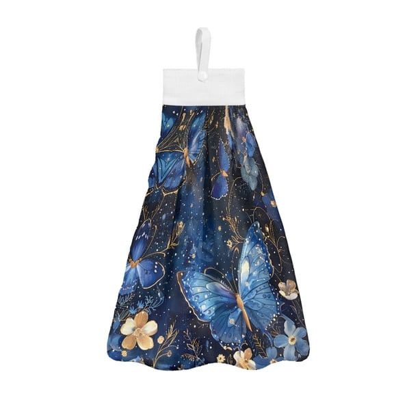 ZIATUBLE Butterfly Floral Hanging Kitchen Towel Breathable Dish Towel Hand Towels Easy to Install Bathroom Hand Bath Towel Machine Washable Dish Cloths Towel Elastic Hanging Towels