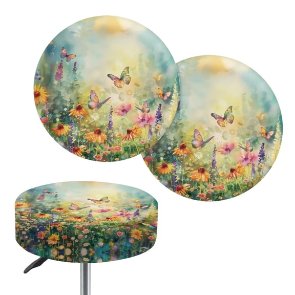 ZIATUBLE Butterfly Flower Bar Stool Seat Cover Cushion Set 2 Pack Removable Stool Covers Chair Slipcovers 14"-16" Polyester Round Stool Slipcover Easy to Install Stretchy Stool Covers