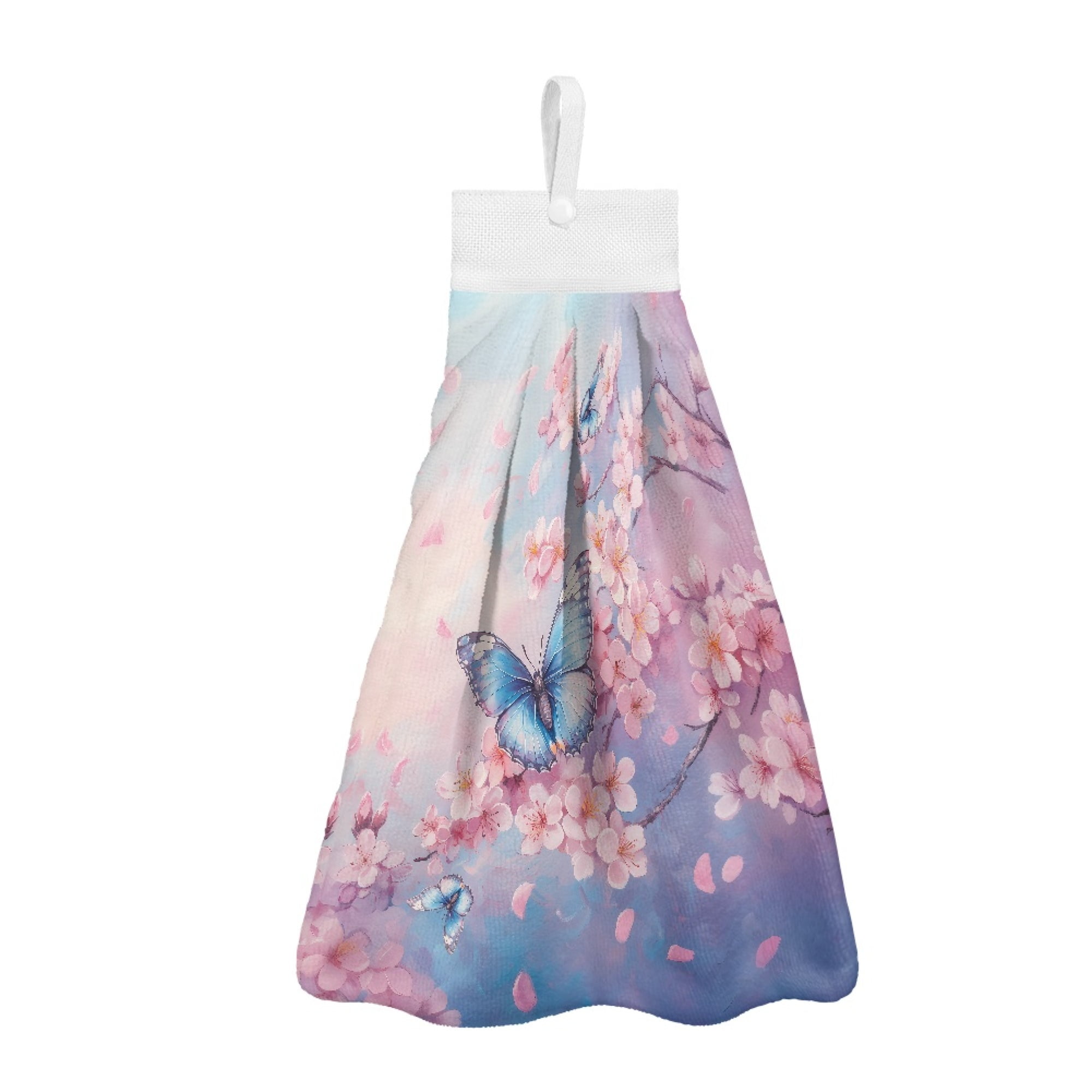 ZIATUBLE Butterfly Hand Tie Towel Cherry Blossom Hanging Kitchen Towels ...
