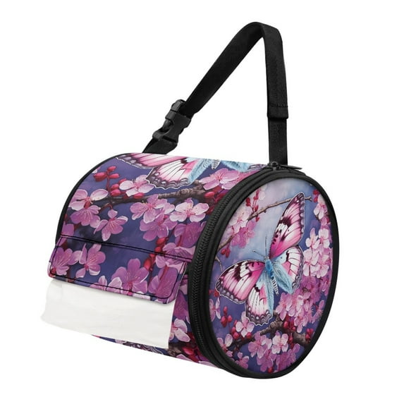 ZIATUBLE Butterfly Hanging Paper Towel Case Cherry Blossom Toilet Paper Roll Dispenser Stain Resistant Paper Dust Cover Storage Bag Universal Carrying and Storage Case Paper Pouches