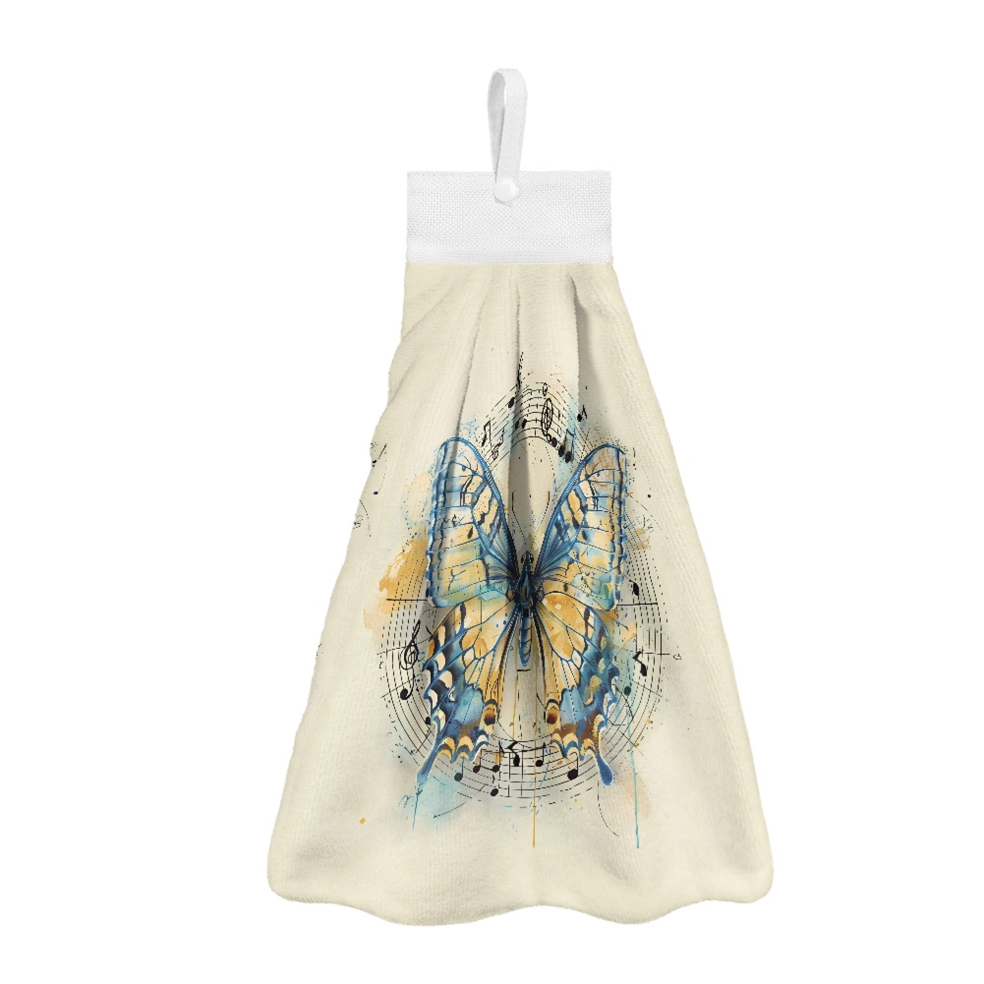 ZIATUBLE Butterfly Music Hand Drying Towels Absorbent Towels for Kitchen Cleaning Bathroom Hand Bath Towel Lightweight Hanging Kitchen Hand Towels Decorative Hand Tie Towel
