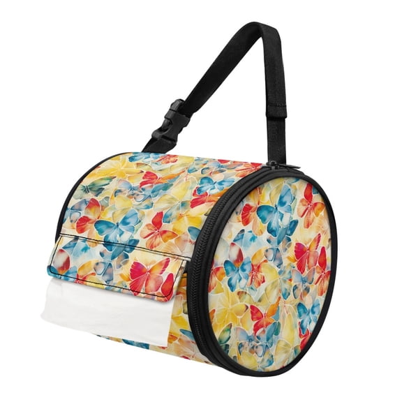 ZIATUBLE Butterfly Paper Dust Cover Case Round Paper Towel Storage Bag Foldable Paper Towel Hanging Organizer Stain Resistant Paper Towel Storage Container Carrying Travel Storage