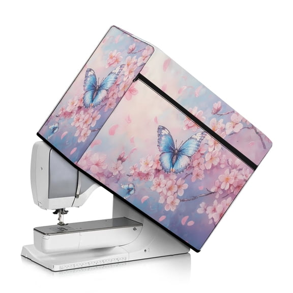 ZIATUBLE Butterfly Sewing Machine Protective Cover Cherry Blossom Sewing Machine Cover Dust Cover Quilted Reusable Sewing Machine Dust Cover with Storage Pocket Home Decor