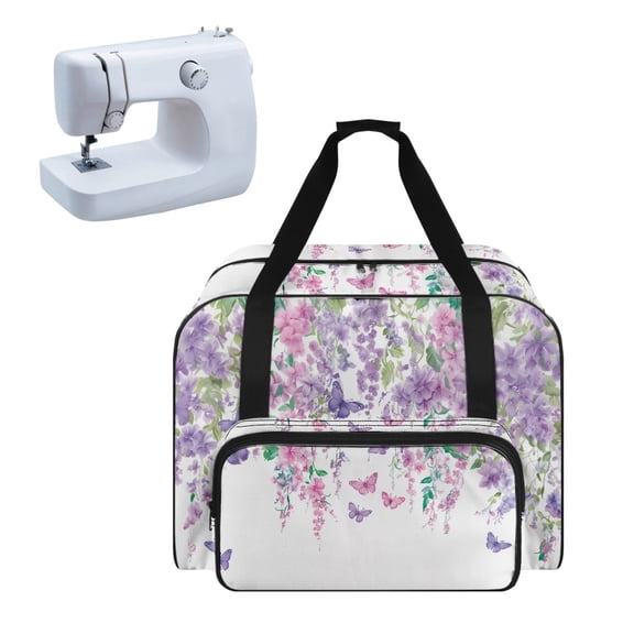 ZIATUBLE Butterfly Sewing Machine Travel Case Floral Carrying Travel Storage Universal Organizer Bag with Zipper Sewing Machine Accessory Organizer Fits Most Sewing Machines