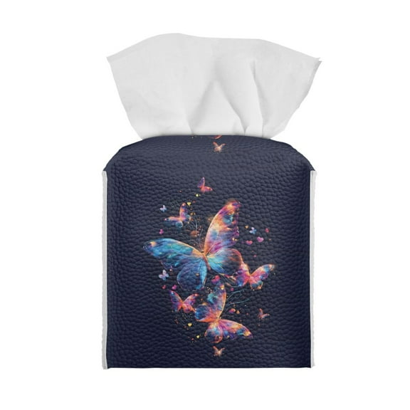 ZIATUBLE Butterfly Square Tissue Box Cover PU Leather Tissue Paper Box Cover Decorative Holder Organizer Rectangular Tissue Boxes Covers Facial Cube Tissue Box Holder Case Dispenser