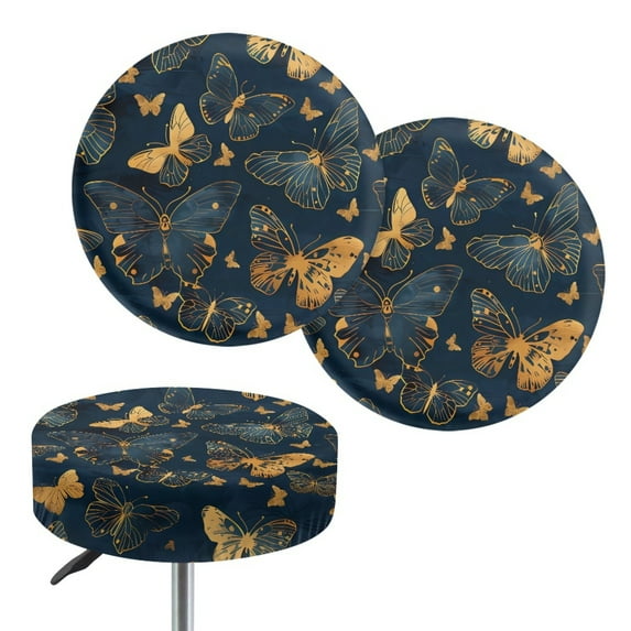 ZIATUBLE Butterfly Stool Seat Cover Protector Stretch Circle Chair Slipcover Set 2 Pack Round Stool Seat Elastic Covers 12-14 Inch Round Bar Stool Covers with Padding Home Decor