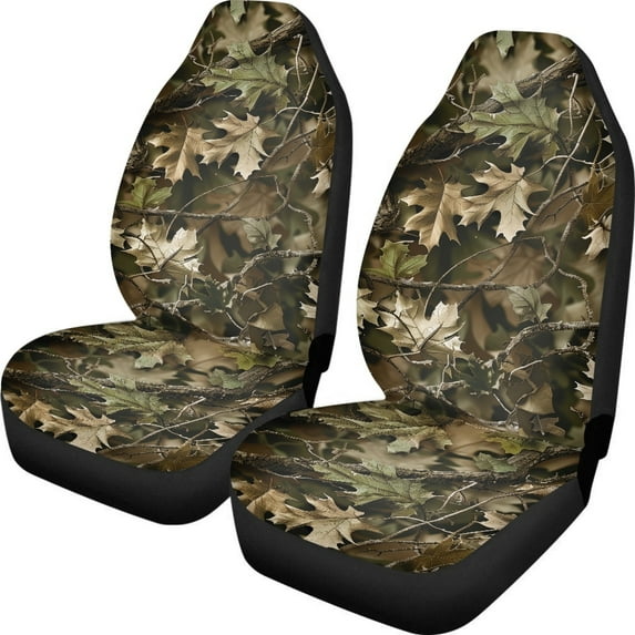 ZIATUBLE Camo Hunting Car Seat Dust Cover Soft Front Auto Seat Cover 2 Piece Washable High Bucket Seat Covers Interior Vehicle Seat Protectors Car Accessories Universal for Cars SUV Trucks