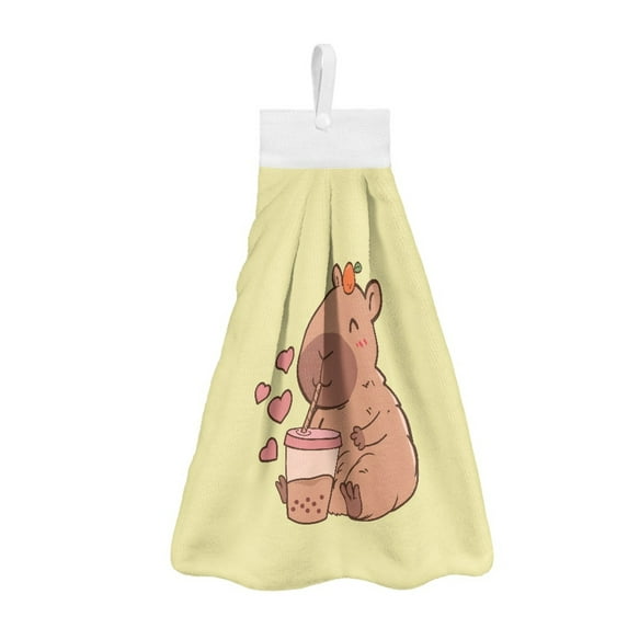 ZIATUBLE Capybara Kitchen Towel Hangs Fast Drying Bathroom Hand Bath Towel 2 Pieces Set with Hanging Loop Hanging Dual-Purpose Hand Towel Easy to Clean Dish Towels for Kitchen Drying