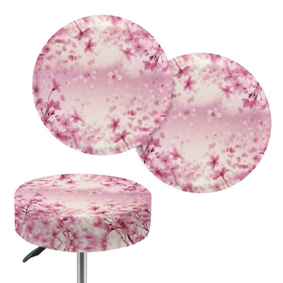 ZIATUBLE Cherry Blossom Bar Stool Cover Slipcovers Foldable Stool Seat Covers Cushion 14"-16" Lightweight Padded Bar Stool Covers Round Set 2 Pack Fit for Most of Regular Size Round Stool
