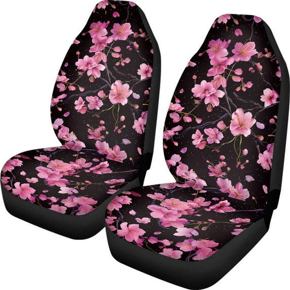 ZIATUBLE Cherry Blossom Car Seat Dust Cover Anti Slip Car Seat Covers Front Seat Only Auto Interior Accessories for Most Cars SUV Sedan Set of 2 Polyester Vehicle Seat Protector for Front Seats