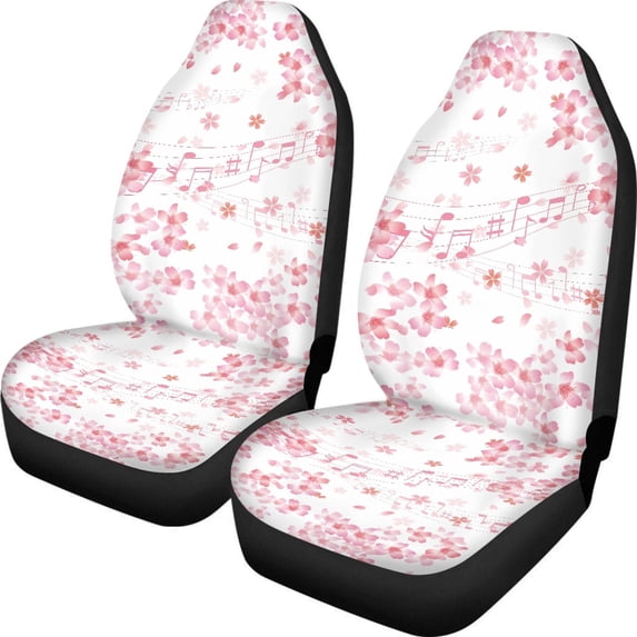 ZIATUBLE Cherry Blossom Music Front Seat Cover Set Soft High Back Saddle Blankets 2 Piece Auto Seat Protectors for Vehicles Car Interior Accessories Fit for Cars SUVs Sedan or Van