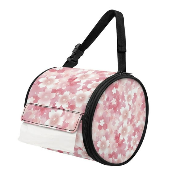 ZIATUBLE Cherry Blossom Travel Toilet Paper Holder Round Paper Towel Storage Bag Foldable Paper Towel Dispenser Kitchen Paper Towel Storage Case Universal Camping Tissue Box