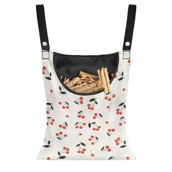 ZIATUBLE Cherry Clothes Pin Storage Bag Washable Hanging Clothespin Bag Elastic Hanging Storage Organizer Rack Large Capacity Hanging Clothes Pins Bag Holder Outdoor Home