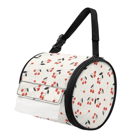 ZIATUBLE Cherry Paper Towel Holder Soft Roll Paper Towel Storage Case with Adjustable Strap Hanging Tissue Paper Dispenser Case Dustproof Paper Towel Hanging Organizer Home Decor