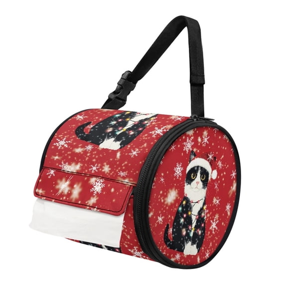 ZIATUBLE Christmas Black Cat Hanging Paper Towel Case Snowflakes Paper Dispenser for Home Dustproof Travel Hanging Tissue Box Washable Hanging Tissue Paper Dispenser Case