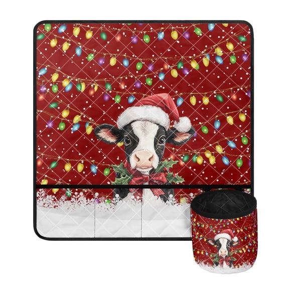 ZIATUBLE Christmas Cow Sewing Machine Pad Organizer Pockets Colored Lights Sewing Machine Carrying Pad for Table Water Resistant Sewing Machine Muffling Mat with Pockets