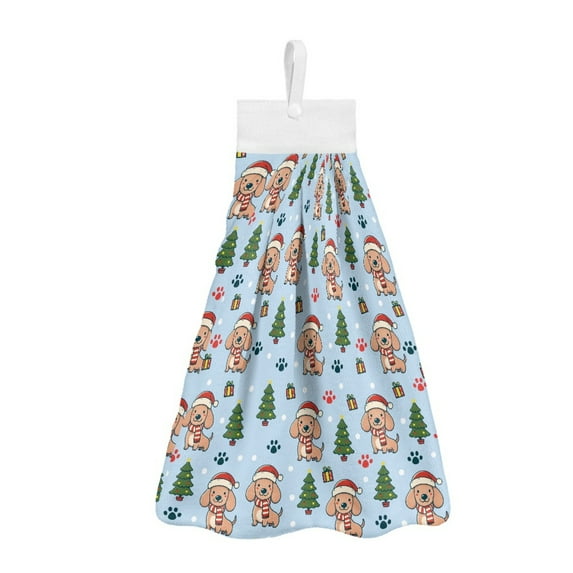 ZIATUBLE Christmas Dachshund Kitchen Hanging Towels Paws Hanging Dual-Purpose Hand Towel Pack of 3 Breathable Hand Towels for Bathroom with Loop Easy to Clean Dish Towel Hand Towels