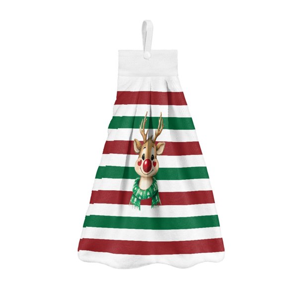 ZIATUBLE Christmas Deer Hand Towels Loop Soft Towels for Kitchen Cleaning Absorbent Hanging Kitchen Hand Towels Washable Hand Towels for Kitchen and Bathroom Decor Accessories