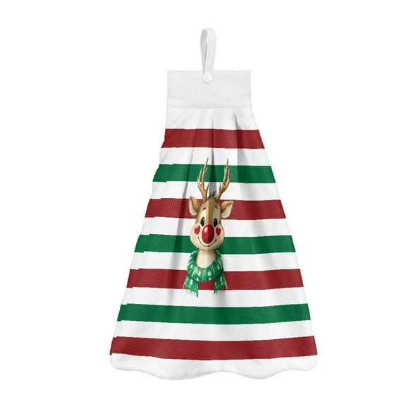 ZIATUBLE Christmas Deer Hand Towels Loop Soft Towels for Kitchen Cleaning Absorbent Hanging Kitchen Hand Towels Washable Hand Towels for Kitchen and Bathroom Decor Accessories