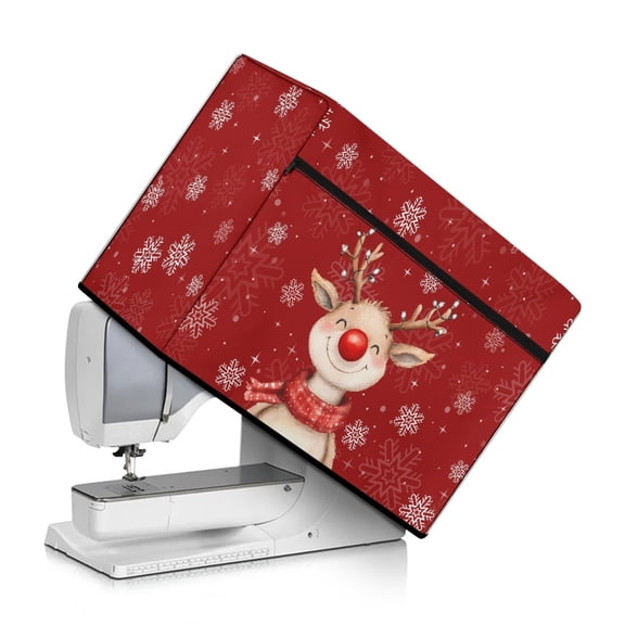 ZIATUBLE Christmas Deer Sewing Machine Dust Cover Snowflakes Pattern Sewing Machine Protect Cover Washable Sewing Machine Dust Cover with Storage Pocket to Keep Sewing Accessories