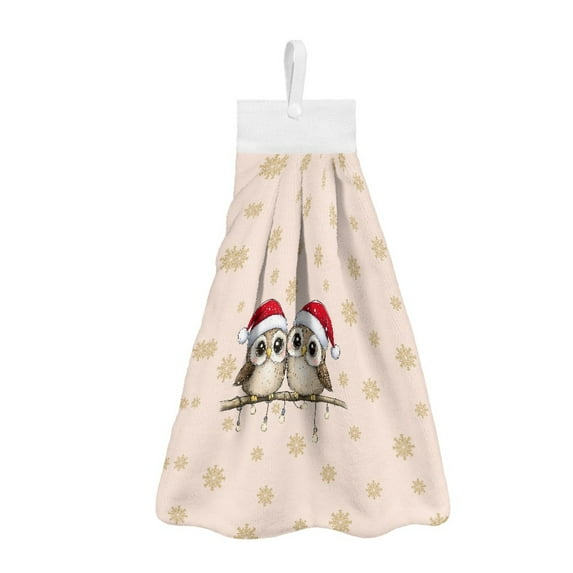 ZIATUBLE Christmas Owls Hanging Kitchen Towel Snowflakes Hanging Hand Dry Towels with Snap Button Hand Towels for Bathroom Set of 2 Breathable Dish Towels for Kitchen Decorative Tie Towel