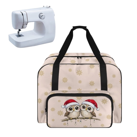 ZIATUBLE Christmas Owls Sewing Machine Carrying Case Snowflakes Portable Tote Bag Large Capacity Sewing Machine Tote Bag Lightweight Storage Bag for Handheld Sewing Machine