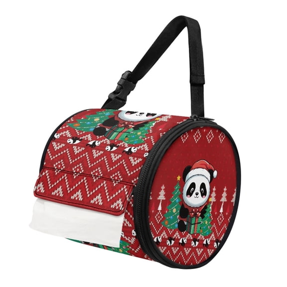 ZIATUBLE Christmas Panda Toilet Paper Holder Round Paper Towel Storage Bag Washable Paper Towel Roll Dispenser Reusable Camping Toilet Paper Pack Dustproof Paper Pouch Storage