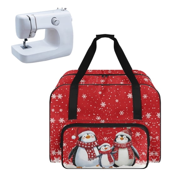 ZIATUBLE Christmas Penguins Carrying Travel Storage Snowflakes Sewing Machine Carrier Bag and Case Stain Resistant Sewing Machine Supplies Organizer Compatible with Most Sewing Machines
