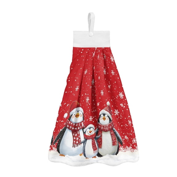 ZIATUBLE Christmas Penguins Hand Towels with Loop Snowflakes Hand Towels for Kitchen Breathable Hanging Hand Towels for Bathroom Machine Washable Dish Towel Hand Towels