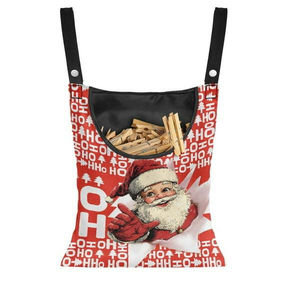 ZIATUBLE Christmas Santa Claus Clothespin Bag Holder Washable Hanging Storage Organizer Rack Abrasion Resistant Clothespin Bag Hanging Storage Organizer for Laundry Room