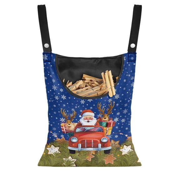 ZIATUBLE Christmas Santa Claus Clothespin Bag and Pins Deer Clothespin Holder for Clothesline Machine Washable Clothespin Bag Hanging Storage Organizer for Home Outdoor Supply
