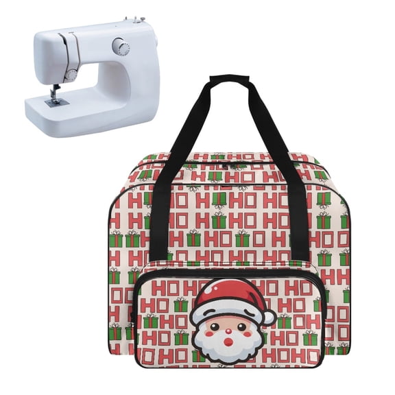 ZIATUBLE Christmas Santa Claus Portable Cover Tote Bag Universal Sewing Machine Supplies Organizer with 4 Bottom Rubber Pads Portable Sewing Machine Handbag Organizer with Zipper