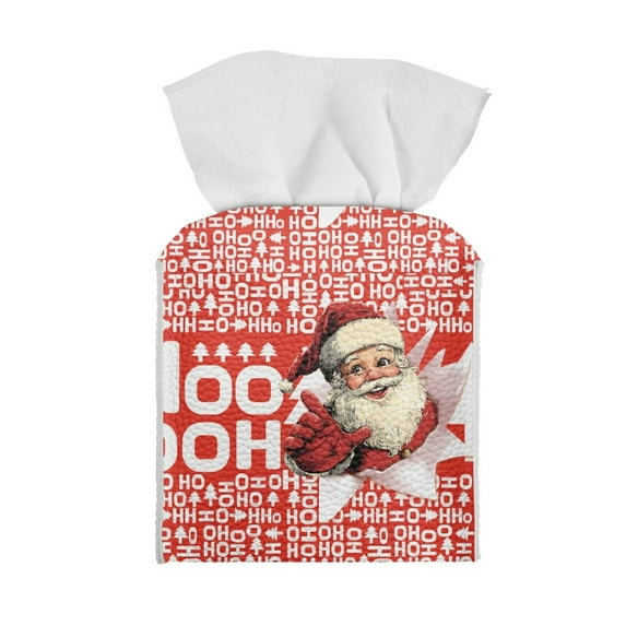 ZIATUBLE Christmas Santa Claus Square Tissue Box Cover Leather Tissue Box Holder with Snap Button Tissue Box Covers Pack Waterproof Napkin Organizer Dispenser Accessories Decor