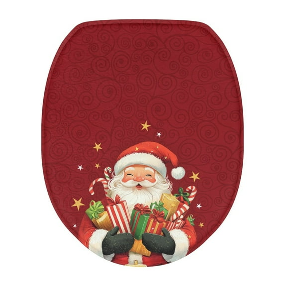 ZIATUBLE Christmas Santa Claus Toilet Lid Seat Cover Decorative Toilet Seat Covers Lids Reusable Toilet Seat Lid Covers Soft for Bathroom Round Toilet Lid Covers for Xmas Decor